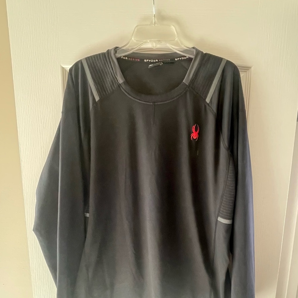 Spyder Men's Black Long Sleeve Dry Fit Tee with Red Accent